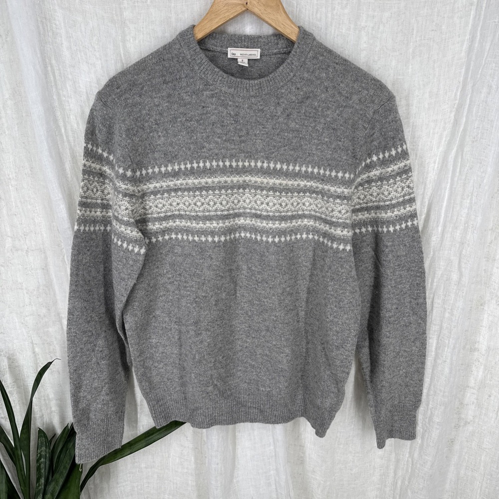 Fair Isle Lambswool Blend Sweater S Nordic Preppy Cozy Cabin Ski Scandi Casual